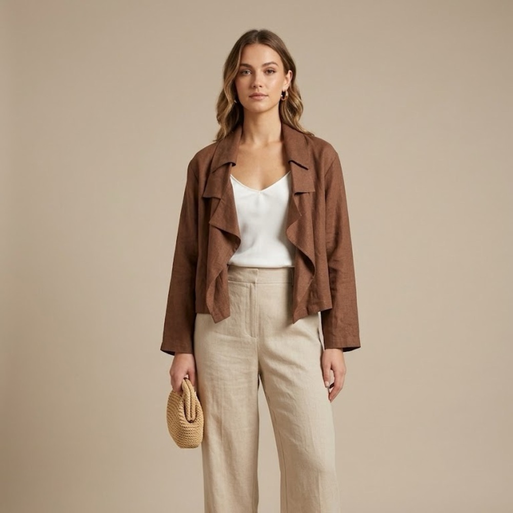 PLANET 100% Linen Draped Crop Jacket | One Size